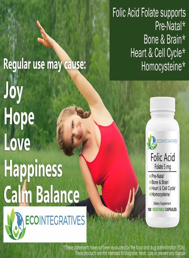 EcoIntegratives Folic Acid Folate 5mg (B9) Prenatal, Reproductive Health, Homocysteine, Metabolism, Cardiovascular, Bone, Immune Support, Allergen Free, Non GMO - 100 Vegan Capsules - Image 4