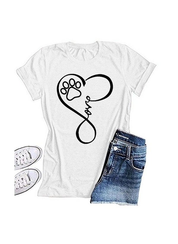 Generic - Cute Dog Paw Classic Letter Love Print Short Sleeve T-Shirt Versatile Personality Cotton Modal Fabric Cartoon Pattern Fresh Sweet Style for Men Wine red - Image 1