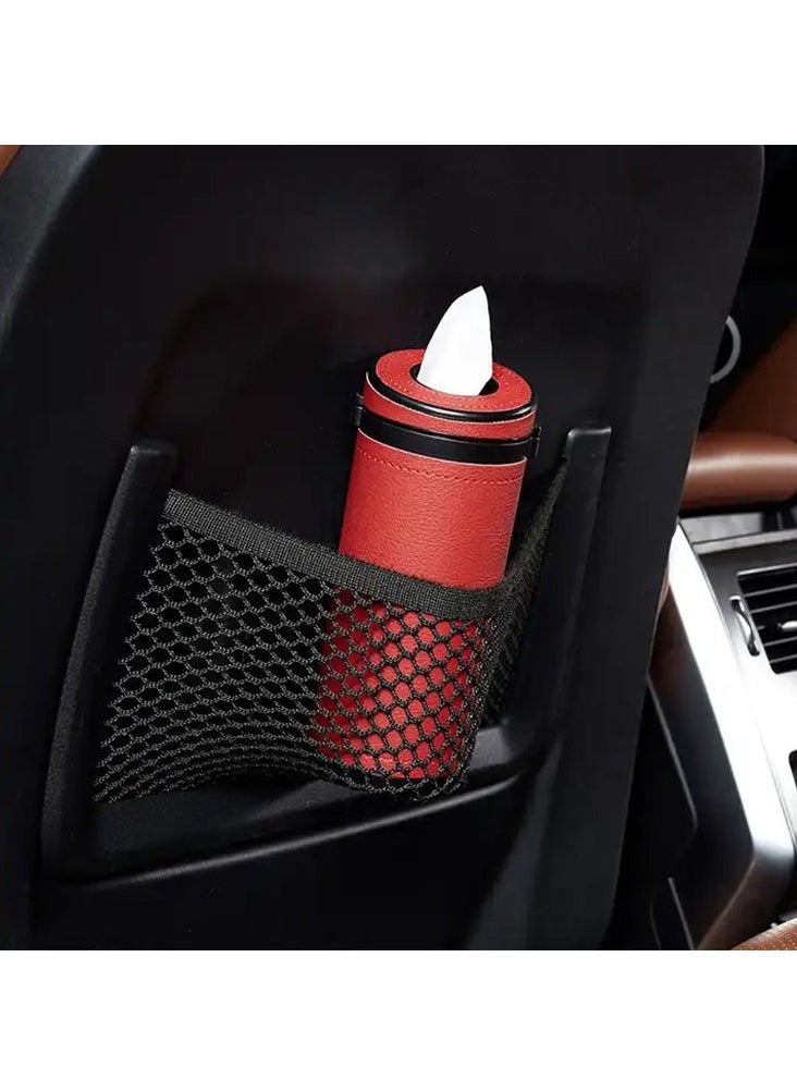 CARONIC 1 Pcs Cylinder Tissue Box for Car, Leather Tissue Box Holder ,Car Interior Leather Tissue Cup Maroon  - Image 4