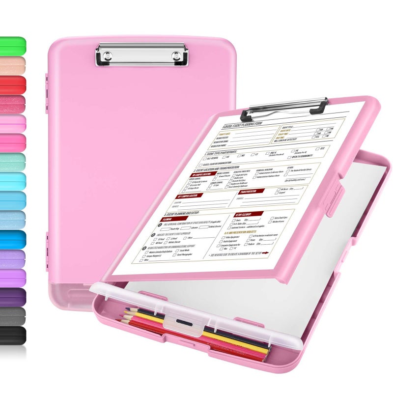 Sooez Clipboard with Storage, Clip Board 8.5 x 11 with Pen Holder, Plastic Organization Case Box for Letter Legal A4 Size Paper, Low Profile Clip, Nurses Teachers Must Haves, School & Office Supplies - Image 1
