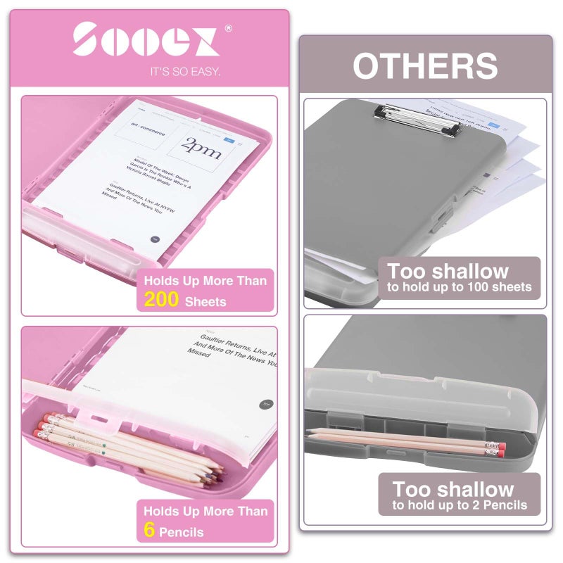 Sooez Clipboard with Storage, Clip Board 8.5 x 11 with Pen Holder, Plastic Organization Case Box for Letter Legal A4 Size Paper, Low Profile Clip, Nurses Teachers Must Haves, School & Office Supplies - Image 3