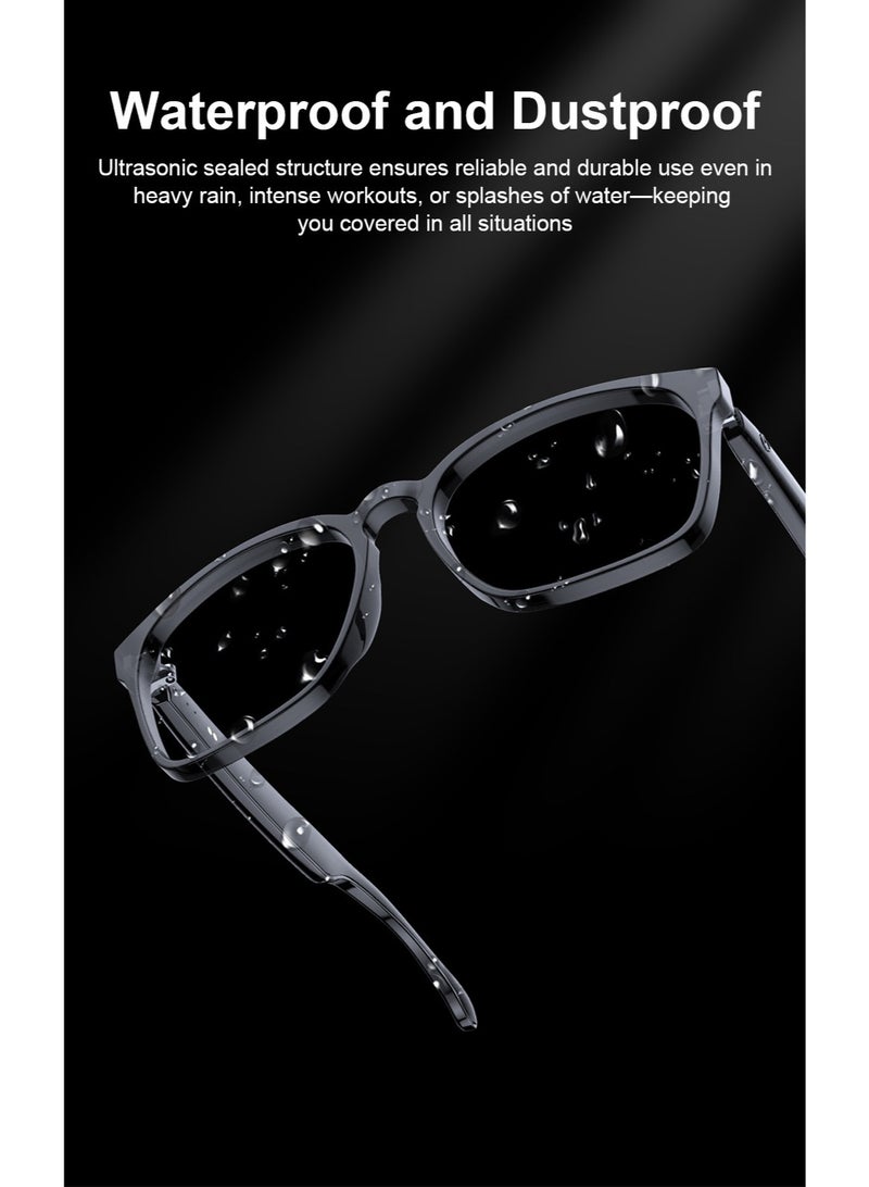 Egolav AI-powered smart glasses with three lens color options, Bluetooth connectivity and long battery life. Perfect for meetings, listening to music, and hands-free calls while driving. Equipped with AI voice assistant, it is waterproof and dustproof, and supports 150 language translation. These versatile touch audio smart glasses make a great gift for business partners, friends, family and classmates during the holidays (black). - Image 4