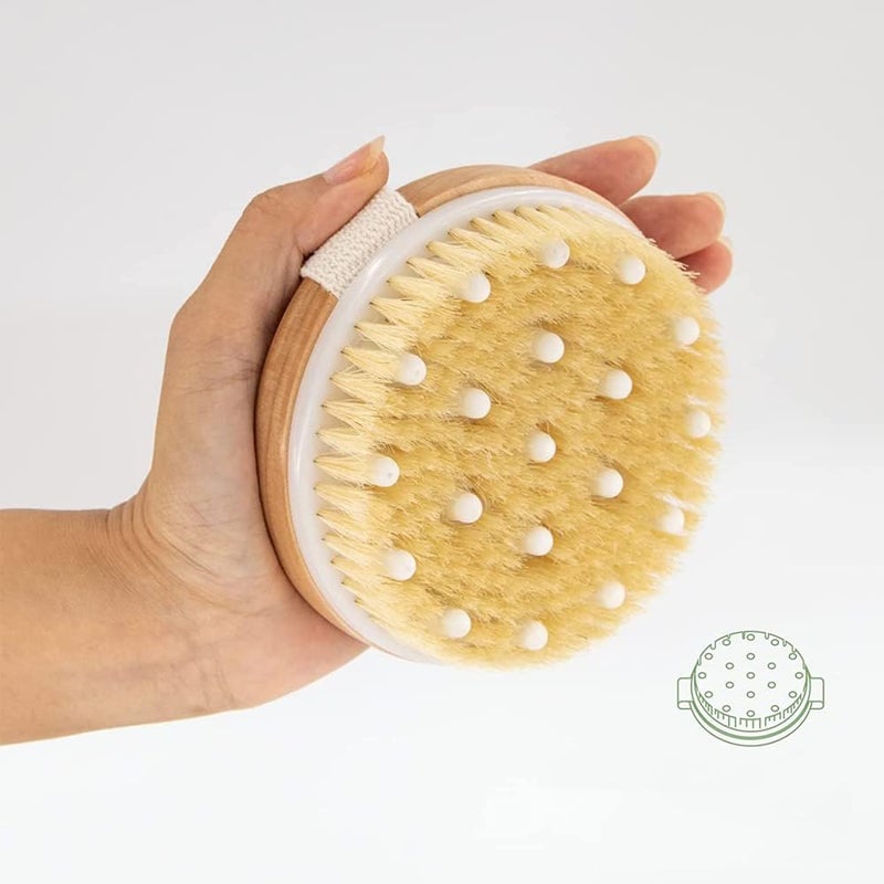 BoAn 2 Piece Shower Brush Set Natural Wooden Massage Brush for Dry Skin Lymphatic Drainage and Cellulite Care Body Brush for Exfoliating Body Scrubber and Cellulite Treatment - Image 3