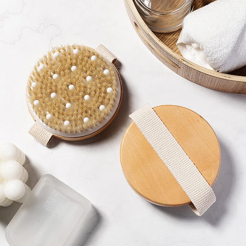 BoAn 2 Piece Shower Brush Set Natural Wooden Massage Brush for Dry Skin Lymphatic Drainage and Cellulite Care Body Brush for Exfoliating Body Scrubber and Cellulite Treatment - Image 2