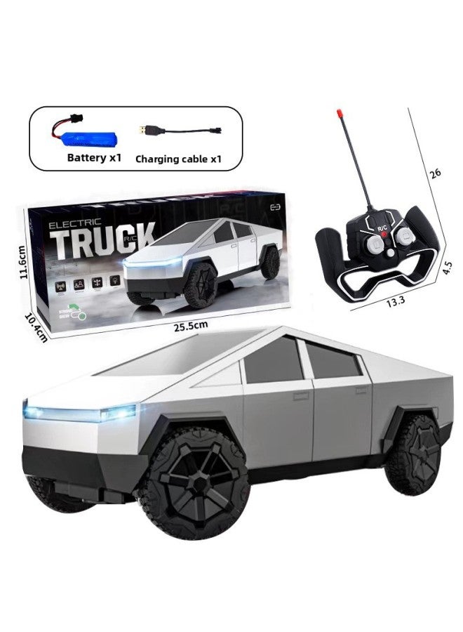 Tesla Remote Control Car Simulation Pickup Truck Electric Racing Fall-resistant Pickup Truck Car Model Children's Toy Car-Color:Tesla Silver Pickup Truck 1 Set Of Lithium Batteries  - Image 1