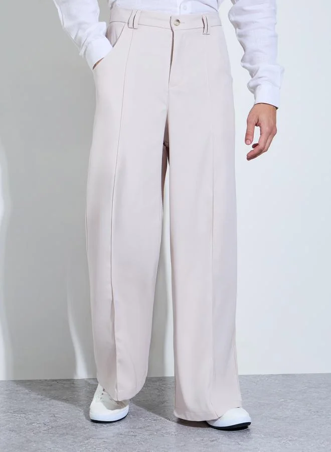 Take Two Cream Wide Leg Trousers with Center Seam