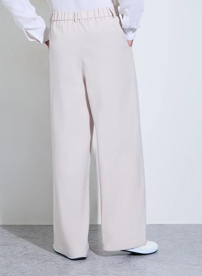 Take Two  Cream Wide Leg Trousers with Center Seam for Men | Best Price UAE