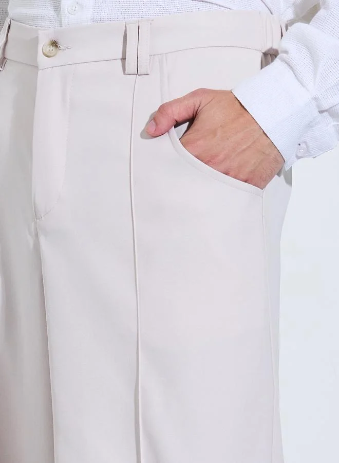 Take Two  Cream Wide Leg Trousers with Center Seam for Men | Best Price UAE