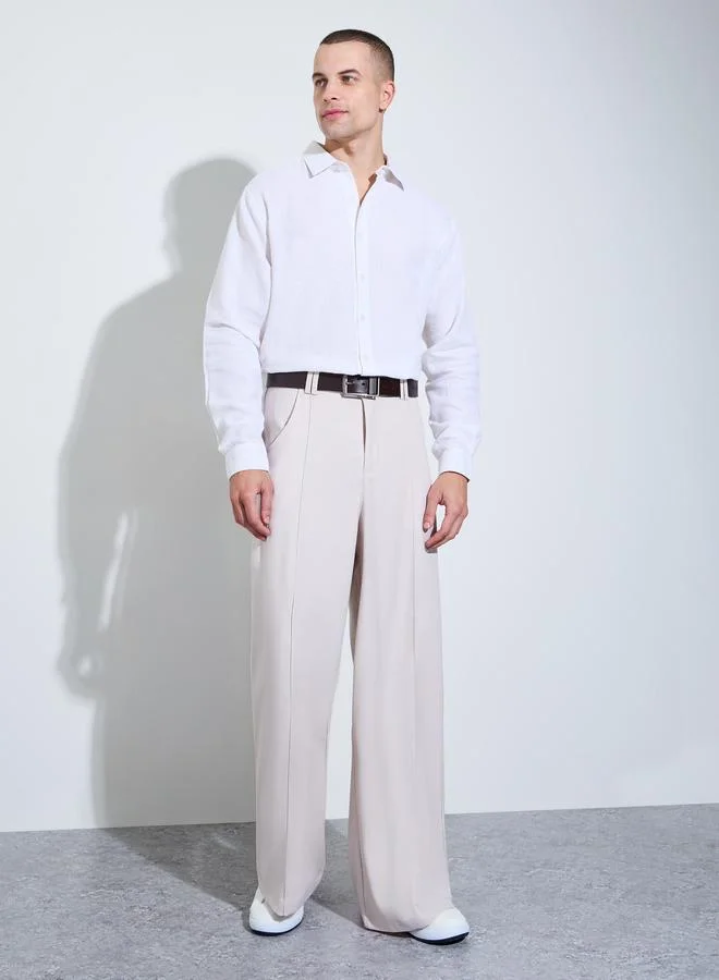 Take Two Cream Wide Leg Trousers with Center Seam