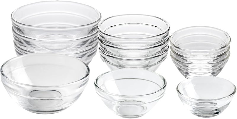 HillSpring 3 Sizes of Glass Prep Bowl Sets Clear Small Pinch Bowls for Salt Spices and Chopped Ingredients 15oz25oz35oz Set of 12 - Image 1