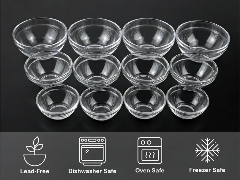 HillSpring 3 Sizes of Glass Prep Bowl Sets Clear Small Pinch Bowls for Salt Spices and Chopped Ingredients 15oz25oz35oz Set of 12 - Image 5