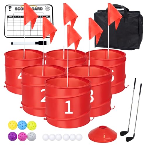 WodGod 6 Pcs Backyard Golf Outdoor Game with 2 ClubsOutdoor Golf Yard Game for Practice Golf Chipping Game for Adults and FamilyBeachCampingLawmPark - Image 1