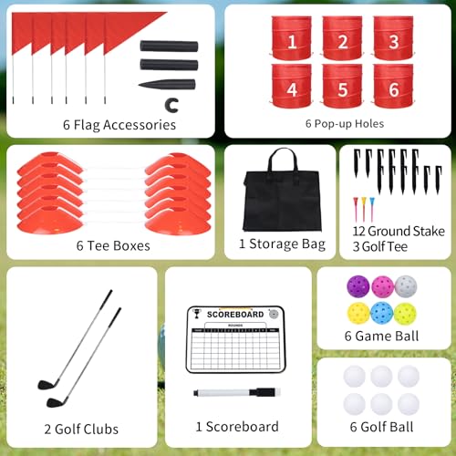 WodGod 6 Pcs Backyard Golf Outdoor Game with 2 ClubsOutdoor Golf Yard Game for Practice Golf Chipping Game for Adults and FamilyBeachCampingLawmPark - Image 5