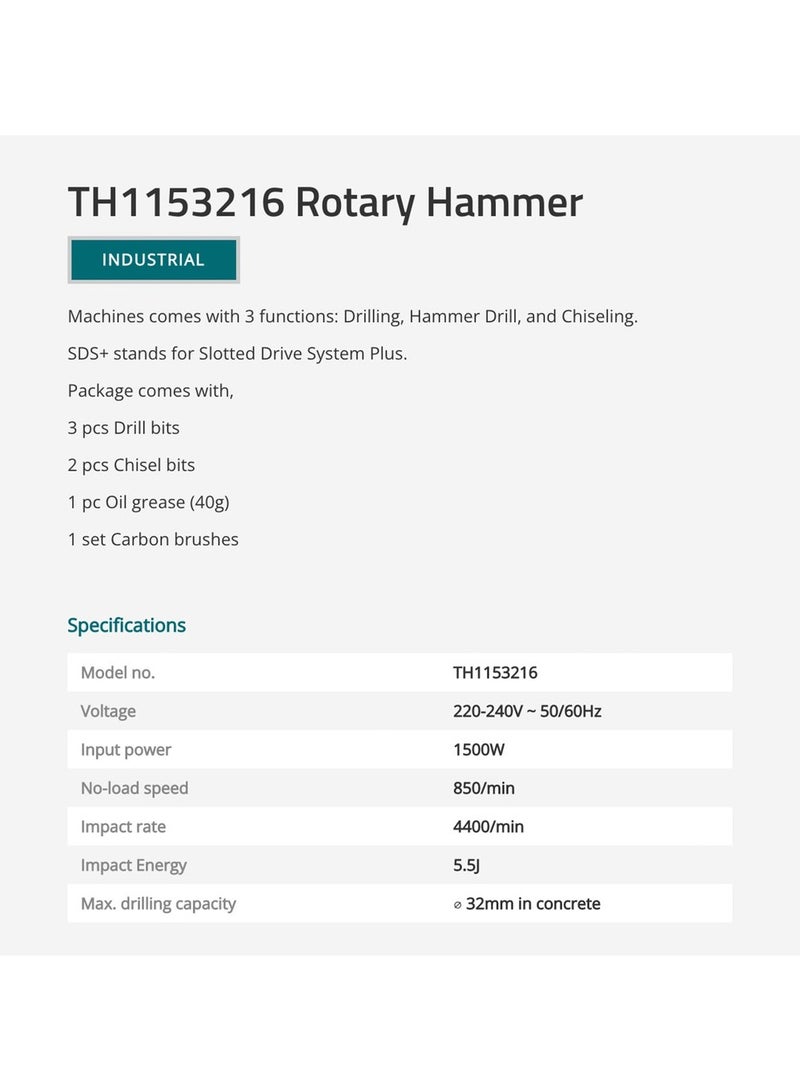 TOTAL Rotary Hammer 1500W TH1153216 - Image 5