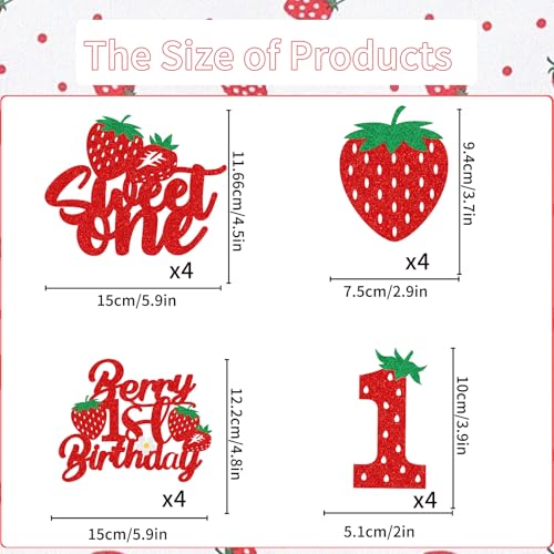 InIsaJace Berry First Birthday Decor 16PCS Berry First Birthday Centerpiece Sticks Deoration 1st Birthday Glitter Table Centerpieces Decorations Strawberry Theme Party Table Toppers Supplies - Image 5