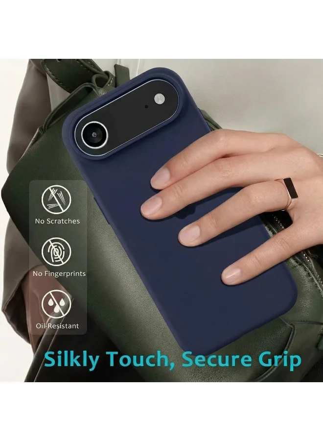 Mobcos Mobcos iPhone 17 Air Dark Blue Elite Logo Premium Silicone Magnetic Wireless Charging Case for iPhone | Silky Soft Touch | Military-Grade Shockproof Protection | Strong Magnetic Compatibility | Luxury Slim Cover