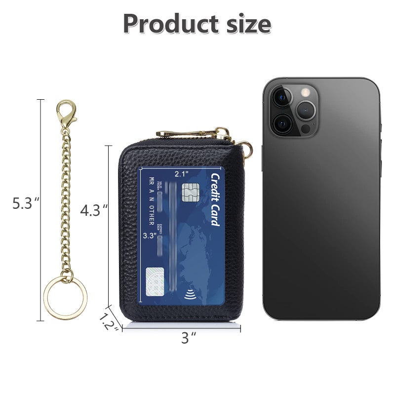 imeetu RFID Credit Card Wallet, Genuine Leather Zipper Card Case Holder with Removable Keychain(Pro - Olive green) - Image 5