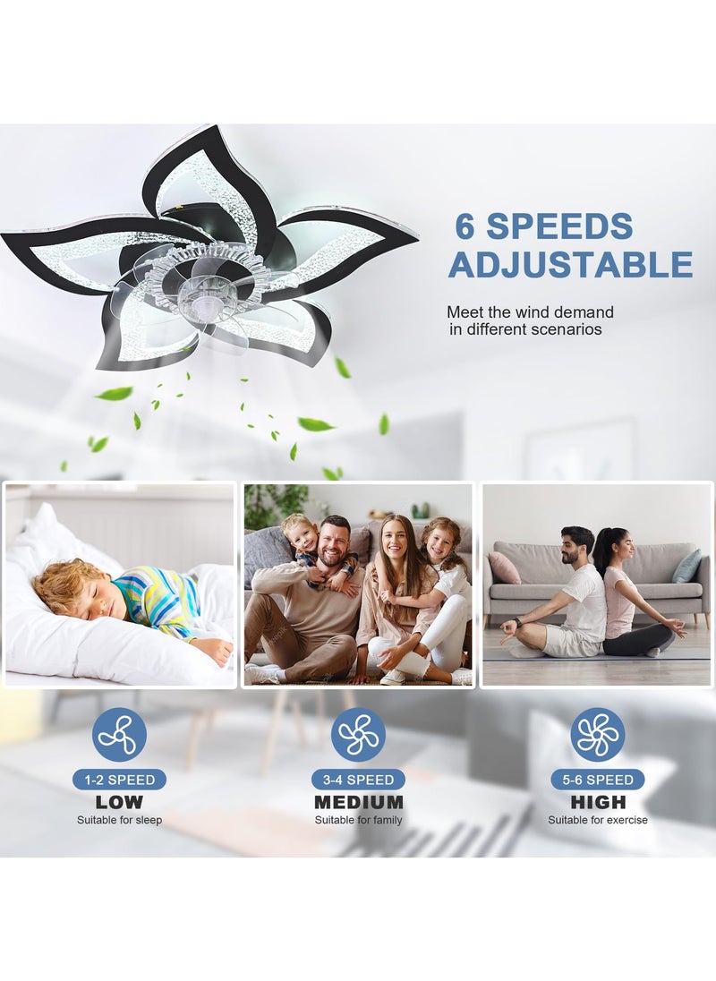 Ganeed - Ceiling Fan with Lights Remote Control, Black Personalized Ceiling Fan with Light, 6 Speeds 3 Light Color Flush Mount Ceiling Fan for Kitchen Bedroom - Image 1