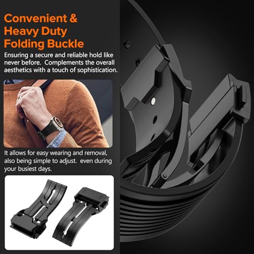 NewWays Watch Band for Apple Watch Ultra 2 Band 49mm 45mm 44mm 42mm Luxury Rugged Silicone Rubber Strap with Metal Connector Folding Deployment Clasp for iWatch Ultra Series 9 8 7 6 5 4 3 2 1 SE for Men - Image 3