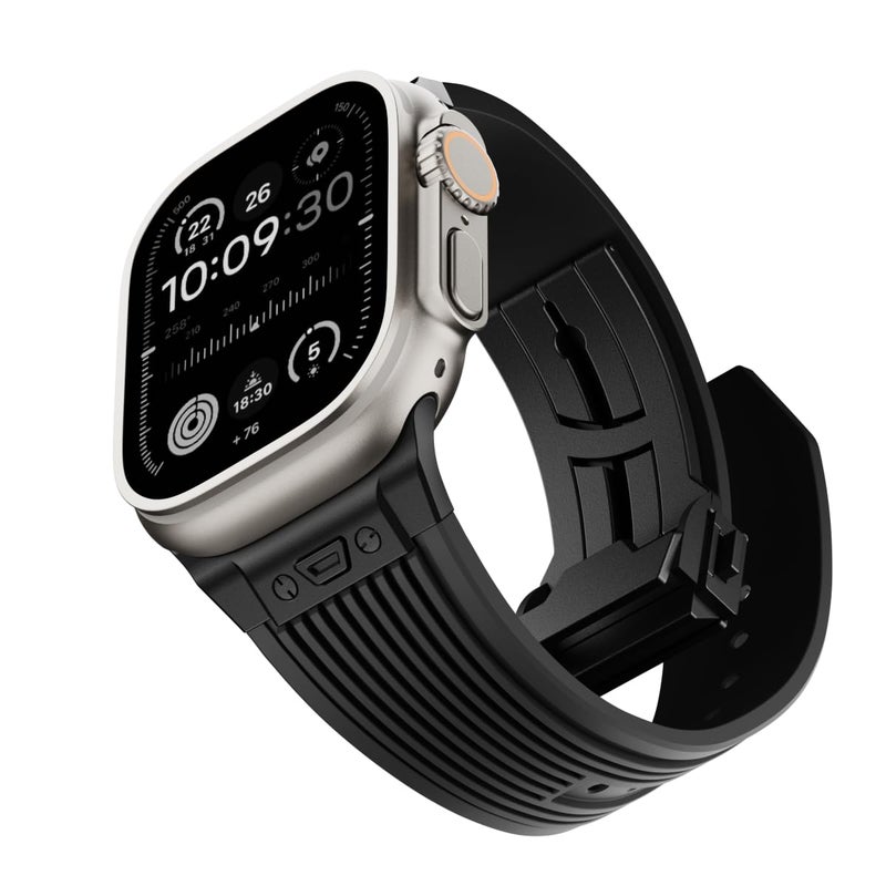 NewWays Watch Band for Apple Watch Ultra 2 Band 49mm 45mm 44mm 42mm Luxury Rugged Silicone Rubber Strap with Metal Connector Folding Deployment Clasp for iWatch Ultra Series 9 8 7 6 5 4 3 2 1 SE for Men - Image 2
