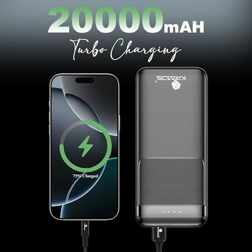 Kratos Legend Champ Power Bank 20000mAh, Fast Charging 22.5W, Triple Output,USB Type C &Dual USB Port, PD Powerbank for iPhone, Android & Other Phones, BIS Certified,1year Warranty, Black - Image 2