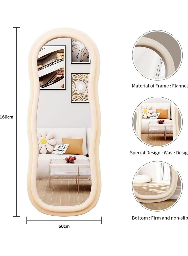 Decorhills Full Length Mirror, Triple Wavy Design, Velvet Frame Mirror, Off White Mirror, Wall Mount & Standing for Living Room, Bedroom, Dressing Room - Image 2