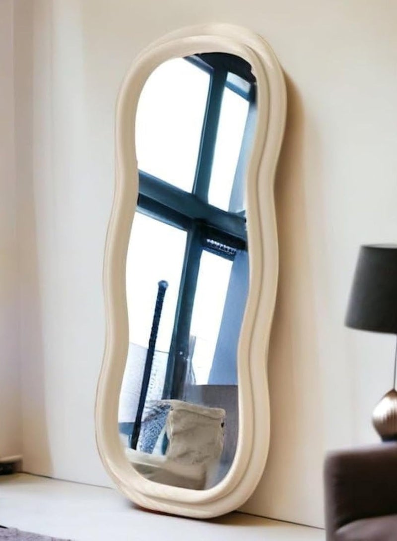 Decorhills Full Length Mirror, Triple Wavy Design, Velvet Frame Mirror, Off White Mirror, Wall Mount & Standing for Living Room, Bedroom, Dressing Room - Image 4