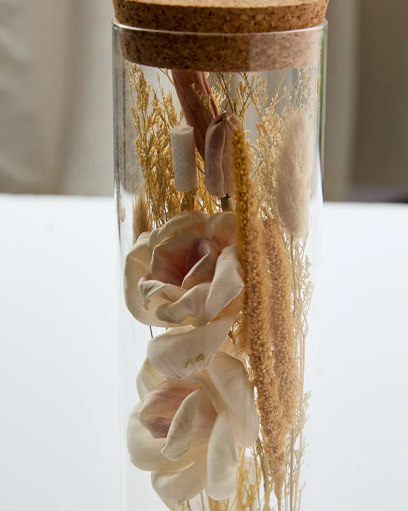 REDTAG Beige Floral Decor In Glass Tube With Cork Lid