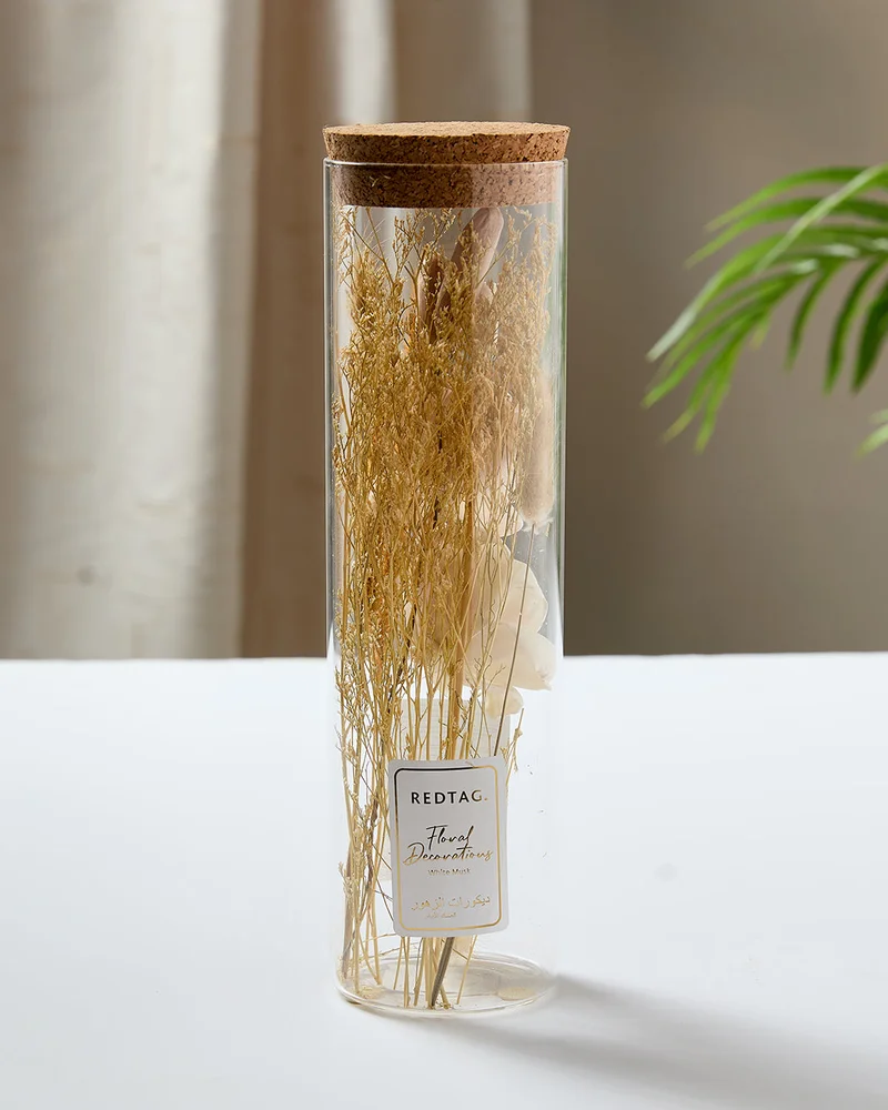 REDTAG Beige Floral Decor In Glass Tube With Cork Lid