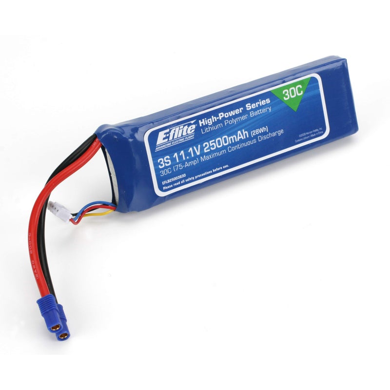 E-flite بطارية E-flite 2500mAh 3S 11.1V 30C LiPo 12AWG EC3 - Image 1