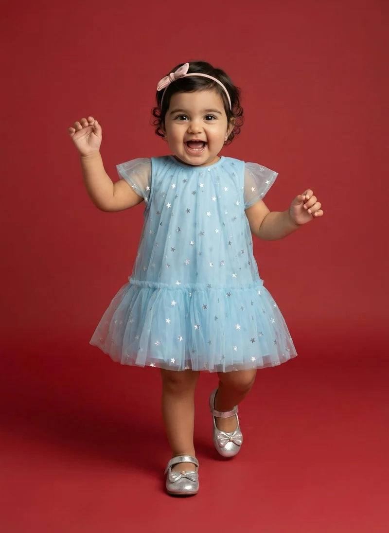 نوتيناتي Nautinati Baby Girls' A-line Frilled Mesh All-over Flower & Polka Dot Print Party Dress