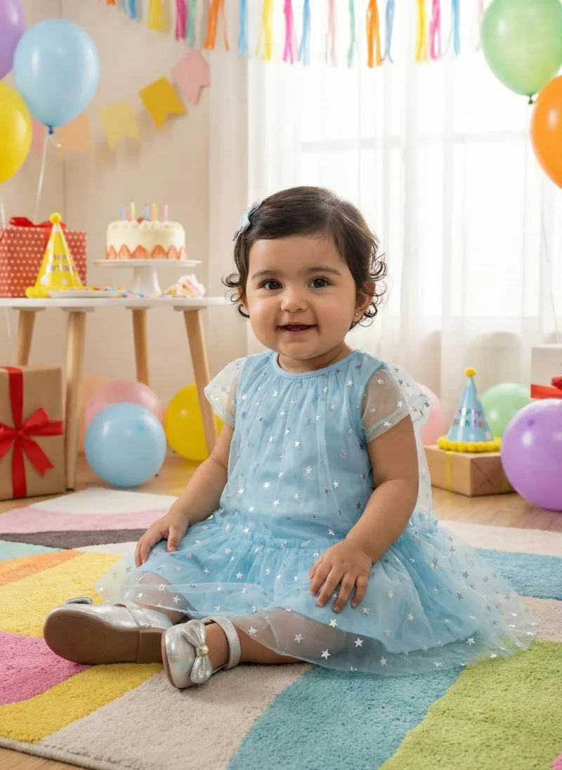 Nautinati  Nautinati Baby Girls' A-line Frilled Mesh All-over Flower & Polka Dot Print Party Dress for Women | Best Price UAE