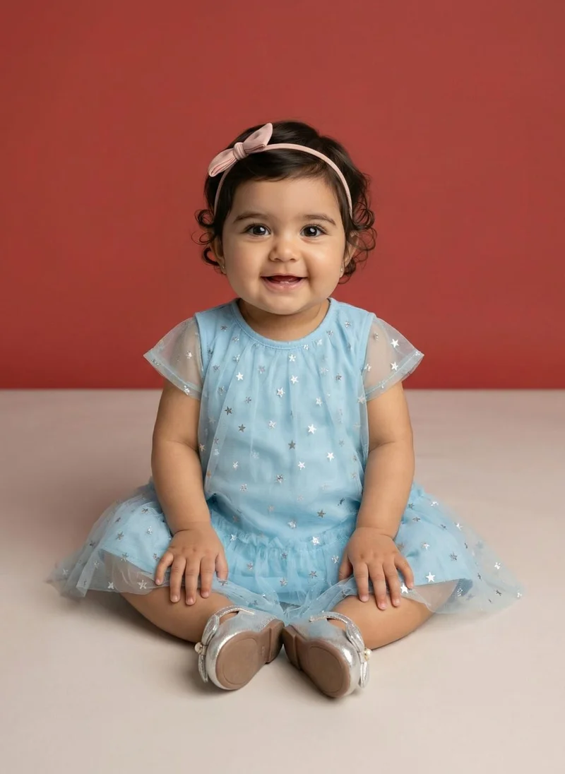 Nautinati  Nautinati Baby Girls' A-line Frilled Mesh All-over Flower & Polka Dot Print Party Dress for Women | Best Price UAE