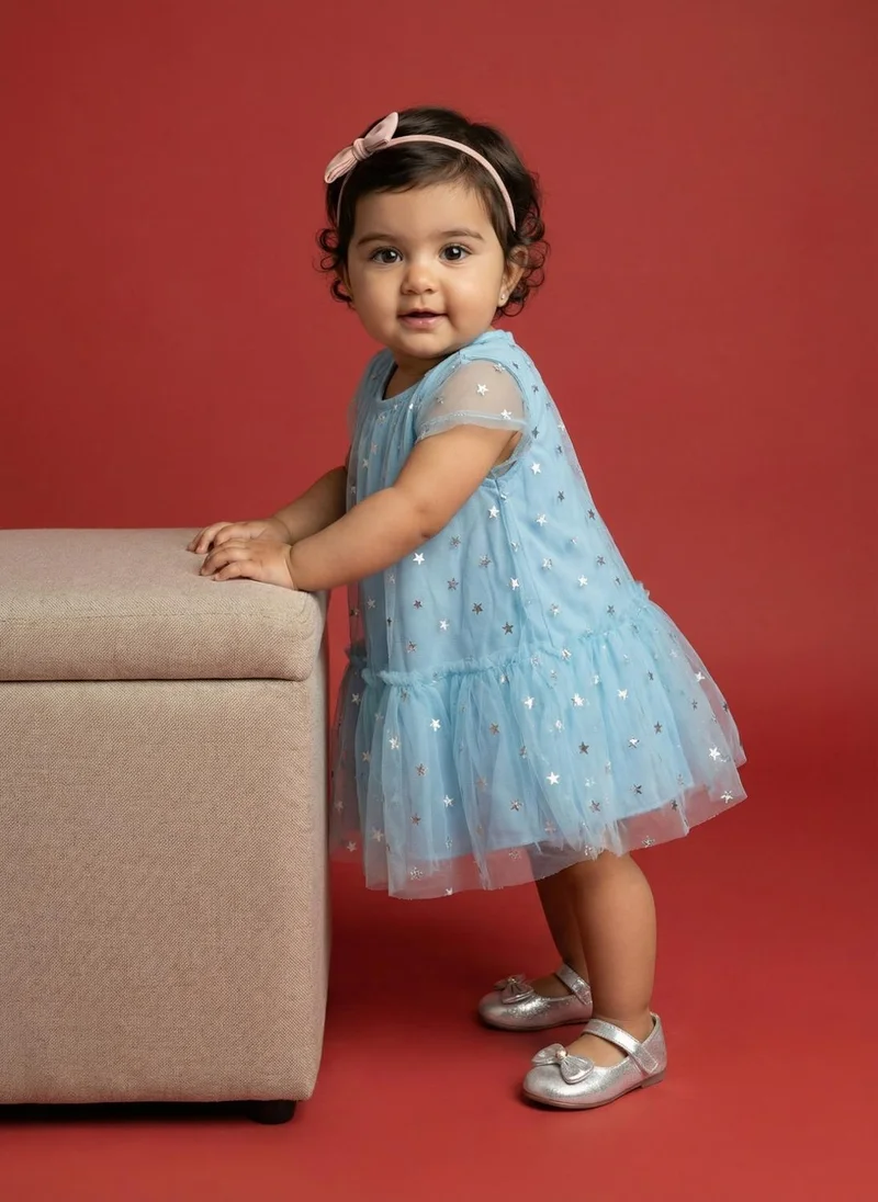 نوتيناتي Nautinati Baby Girls' A-line Frilled Mesh All-over Flower & Polka Dot Print Party Dress