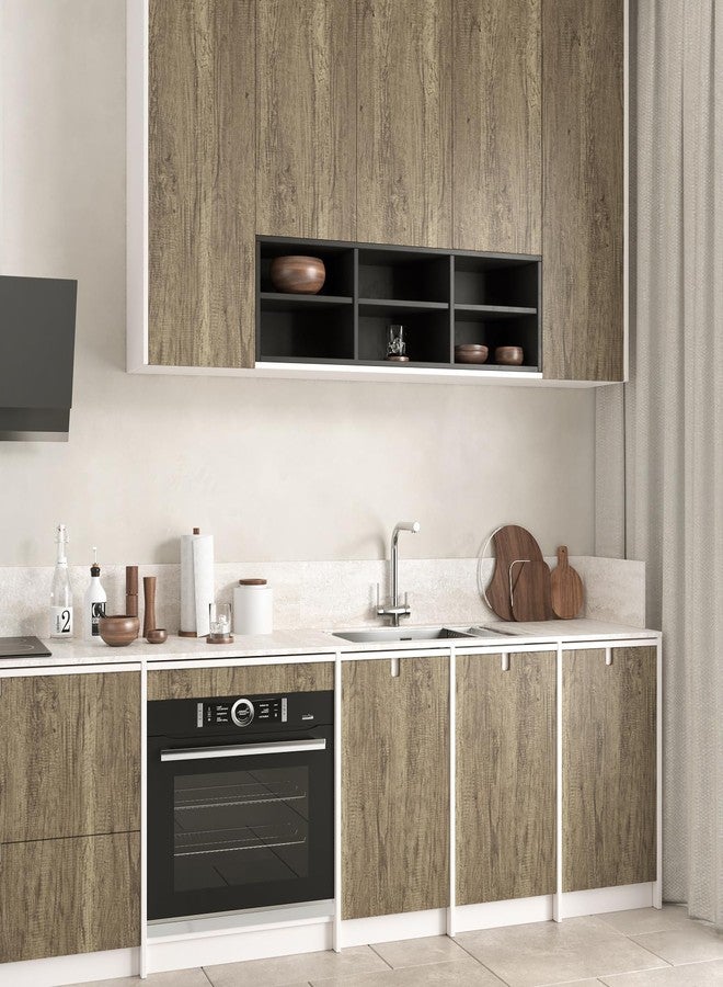 Wallercity ورق حائط من Wallercity بني/رمادي بنقشة الخشب، مناسب لأسطح العمل، قابل للتقشير واللصق، بمظهر خشبي، مناسب لخزائن المطبخ والحمام، غلاف فينيل ذاتي اللصق بتصميم ريفي عتيق، مناسب لرفوف الطاولات، 15.8 بوصة × 78.7 بوصة - Image 2