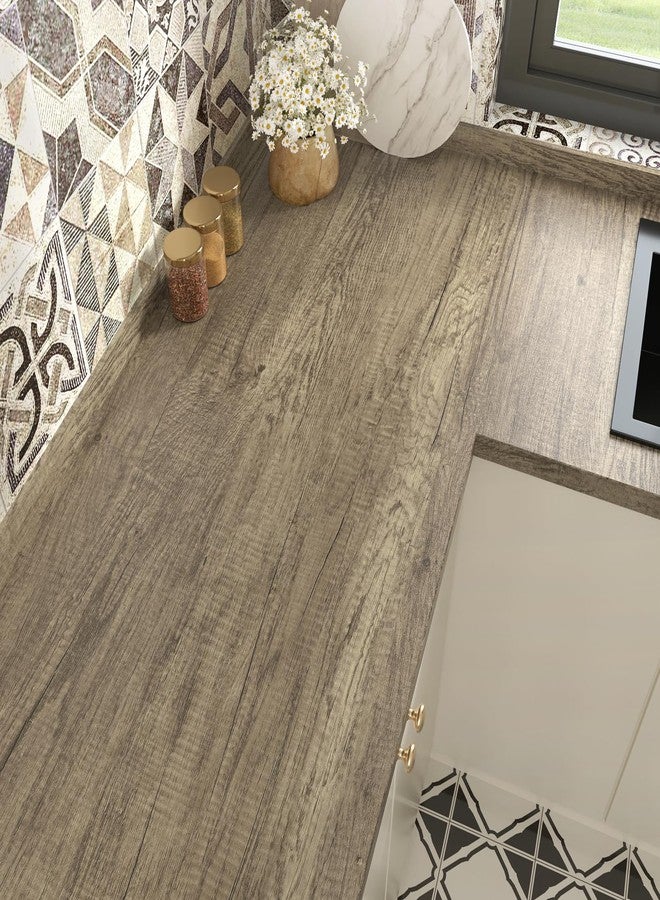 Wallercity ورق حائط من Wallercity بني/رمادي بنقشة الخشب، مناسب لأسطح العمل، قابل للتقشير واللصق، بمظهر خشبي، مناسب لخزائن المطبخ والحمام، غلاف فينيل ذاتي اللصق بتصميم ريفي عتيق، مناسب لرفوف الطاولات، 15.8 بوصة × 78.7 بوصة - Image 1