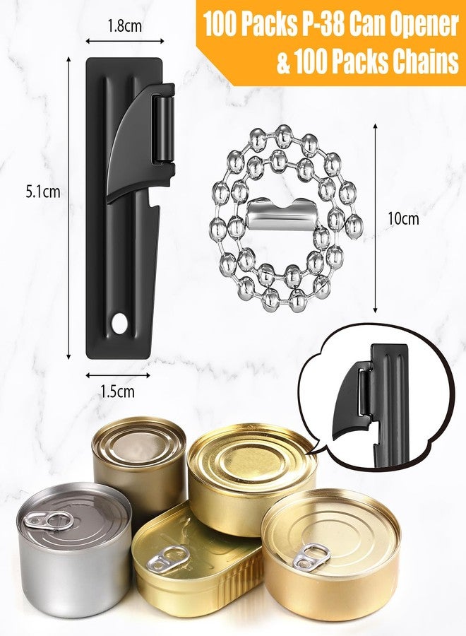 تاربوب فتاحات علب Tarpop بالجملة، 100 قطعة، طراز P51، فتاحات علب عسكرية من الفولاذ المقاوم للصدأ، مناسبة للبقاء على قيد الحياة والتخييم والطوارئ والجيش، فتاحة علب يدوية محمولة مع سلسلة مفاتيح، هدية مثالية للسفر وعيد الميلاد (أسود) - Image 2