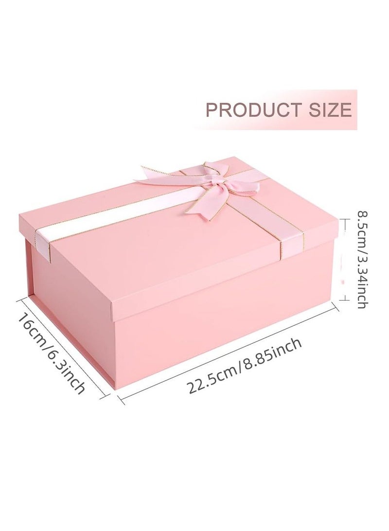 علبة هدايا وردية اللون بغطاء وشريط مزين بفيونكة، مقاس 29 × 22 × 10.5 سم، قابلة للطي، مناسبة كهدية لوصيفات العروس، أو لحفلات الزفاف، أو رمضان، أو الكريسماس، أو الهالوين، أو أعياد الميلاد - Image 2