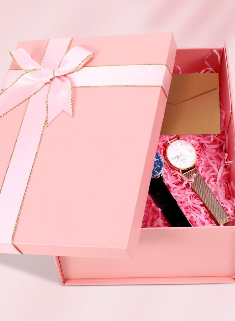 علبة هدايا وردية اللون بغطاء وشريط مزين بفيونكة، مقاس 29 × 22 × 10.5 سم، قابلة للطي، مناسبة كهدية لوصيفات العروس، أو لحفلات الزفاف، أو رمضان، أو الكريسماس، أو الهالوين، أو أعياد الميلاد - Image 4
