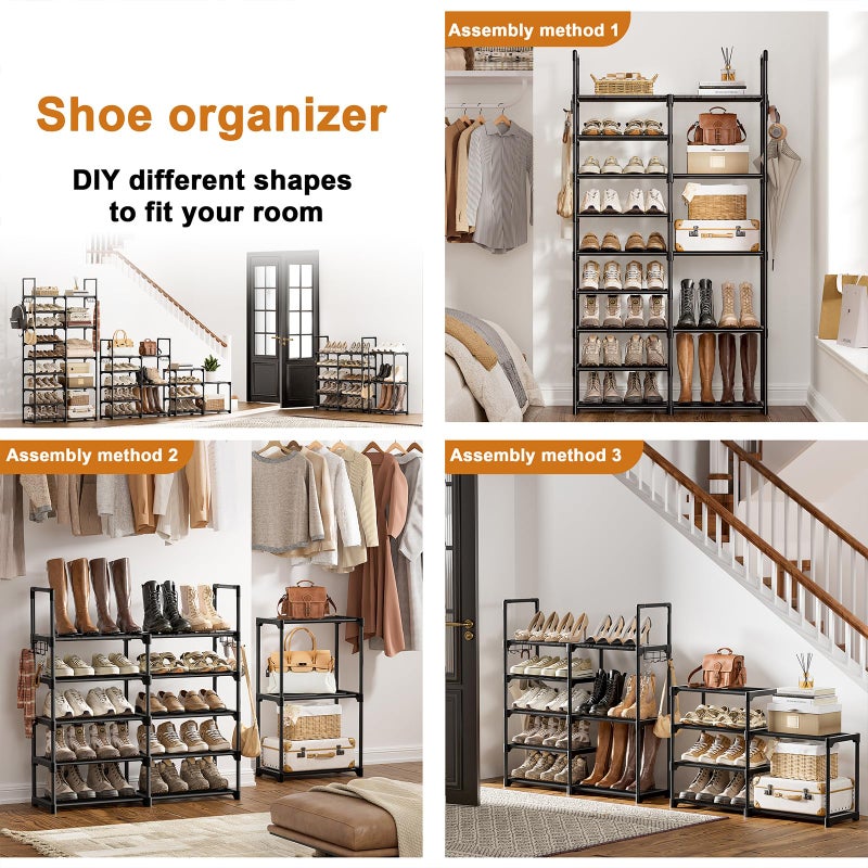 WOWLIVE 9 Tiers Shoe Rack Shoe Storage Shoe Organizer 30-35 Pairs Shoe Tower Unit Shelf Durable Metal Pipes with Plastic Connectors Stackable Cabinet Black(SSS2B9) - Image 4