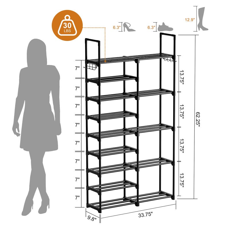 WOWLIVE 9 Tiers Shoe Rack Shoe Storage Shoe Organizer 30-35 Pairs Shoe Tower Unit Shelf Durable Metal Pipes with Plastic Connectors Stackable Cabinet Black(SSS2B9) - Image 5