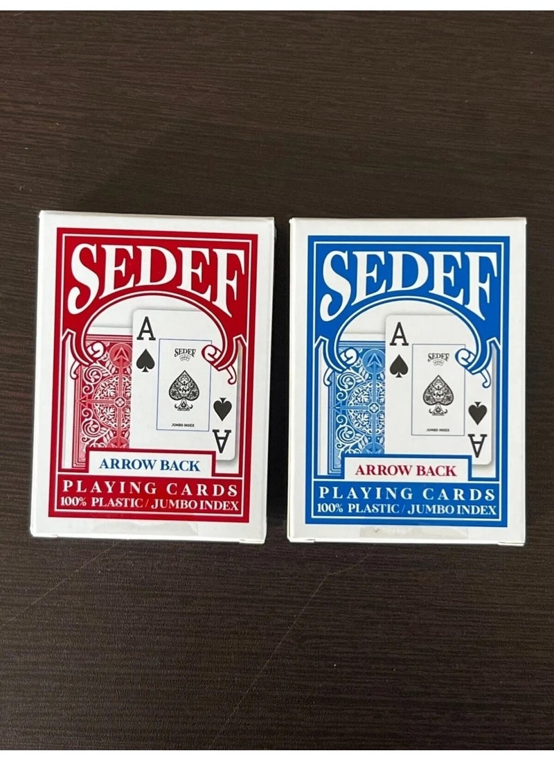 Sedef - Jumbo Poker Playing Cards 100% Plastic 2 Pack (Red-Blue) - Image 1