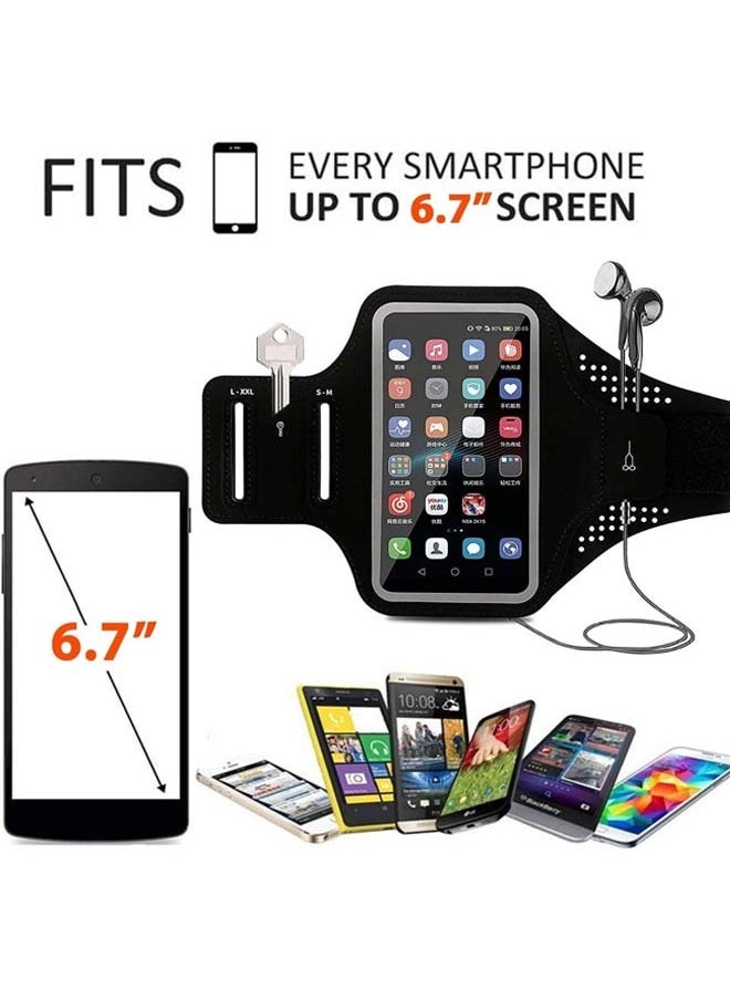 Generic - Running Phone Holder, Sports Armband for iPhone 15/14 Pro/14 Pro Max, All Models up to 6.5 Inch, Mobile Phone Strap with Key Case and Headphone Slots, Armband for Running, Jogging, Cycling, Hiking - Image 1
