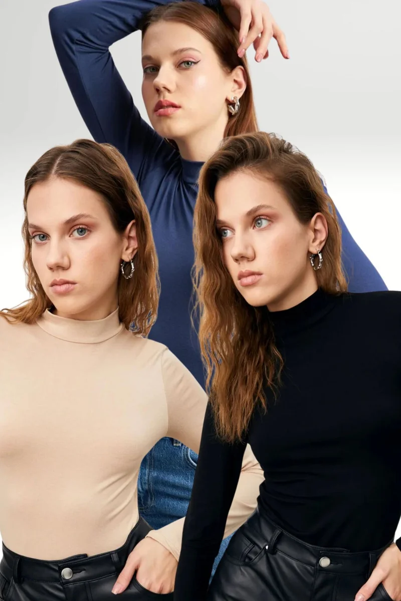 Bipantolon BIPANTOLON Women's 3-Pack Slim Fit Turtleneck Bodysuits