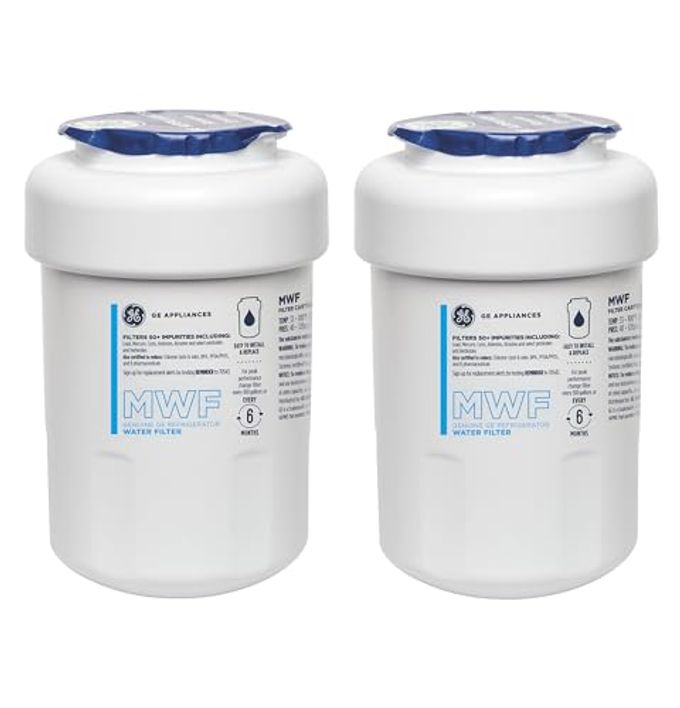 GE MWF Refrigerator Water Filter, Genuine Replacement Filter, Certified to Reduce Lead, Sulfur, and 50+ Other Impurities, Replace Every 6 Months for Best Results, Pack of 2 - Image 1
