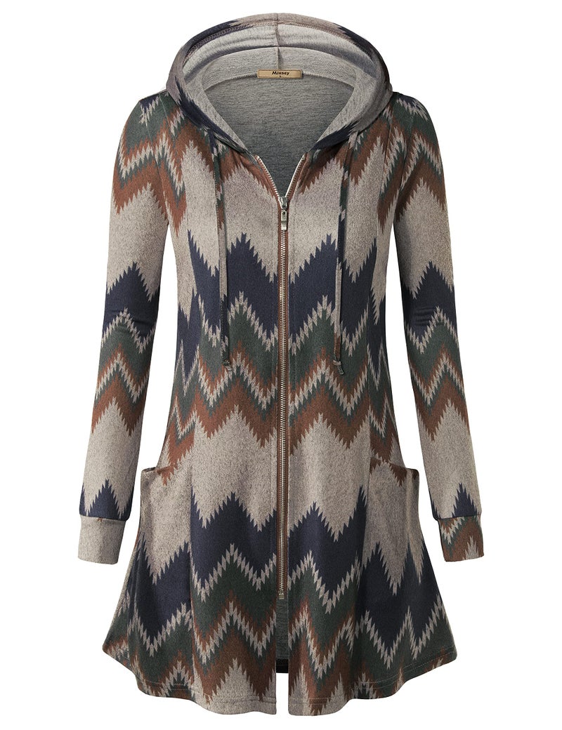 Miusey Hooded Cardigan for Women, Womens Cardigan Sweaters Long Sleeve Cardigan Sweaters Fall Cardigan Zip UP Sweatshirt Khaki Small - Image 2