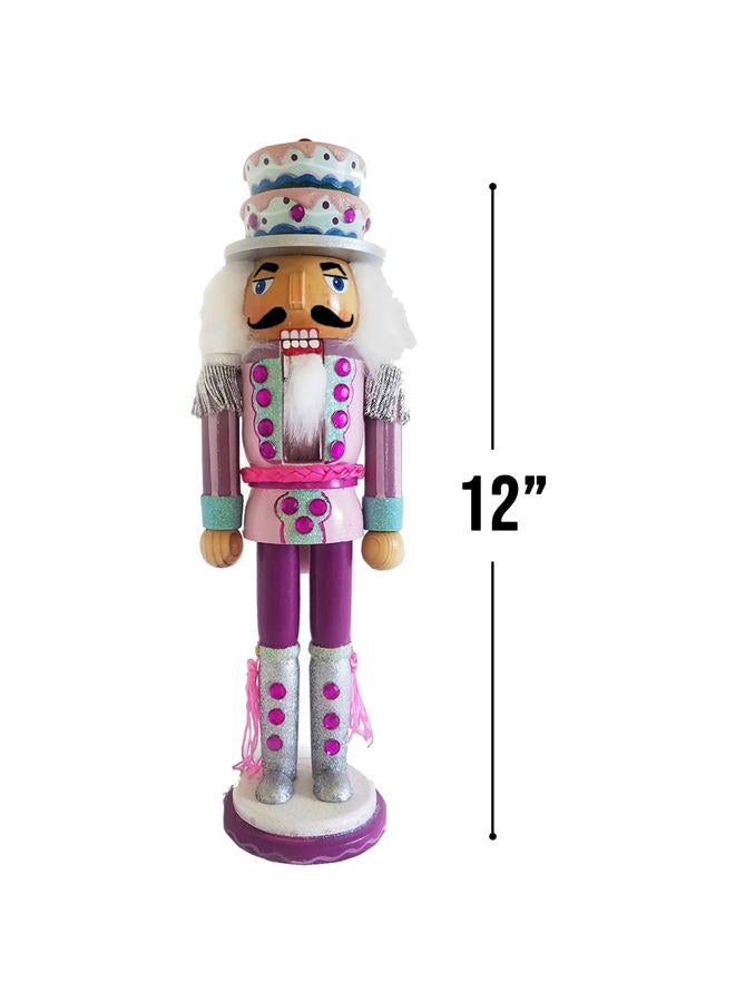Nutcracker Ballet Gifts Christmas Holiday Wooden Nutcracker Figure Soldier with Pink, Teal, and White Uniform Jacket, Cupcake Hat, Silver Boots & Silver Tassels with Sparkle Rhinestone Details, Large Exclusive 12 Inch - Image 2