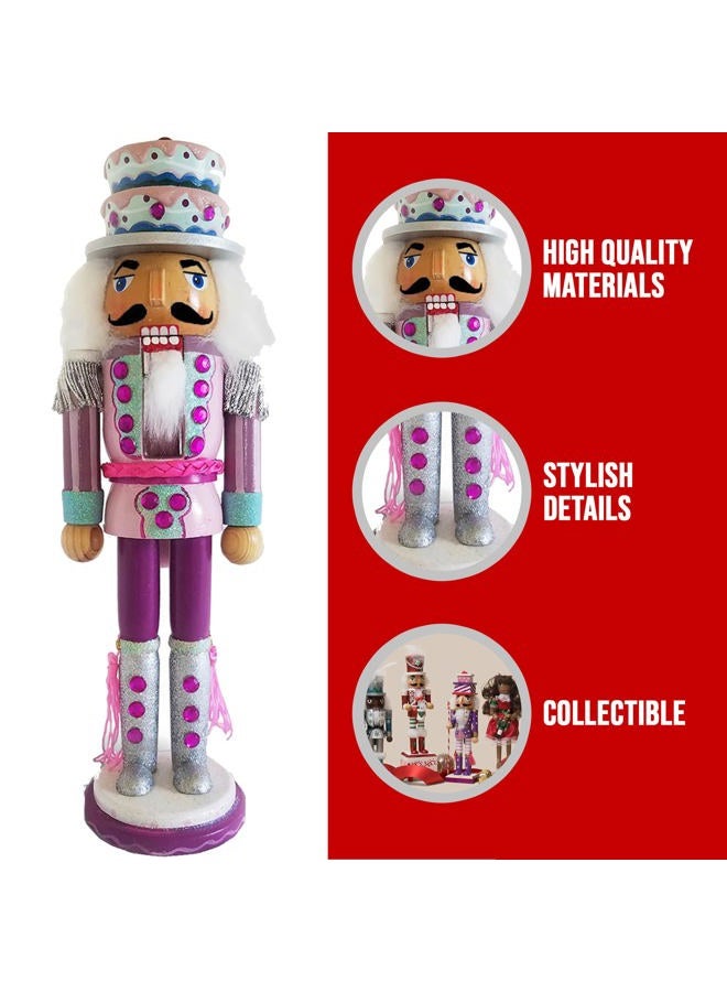 Nutcracker Ballet Gifts Christmas Holiday Wooden Nutcracker Figure Soldier with Pink, Teal, and White Uniform Jacket, Cupcake Hat, Silver Boots & Silver Tassels with Sparkle Rhinestone Details, Large Exclusive 12 Inch - Image 3