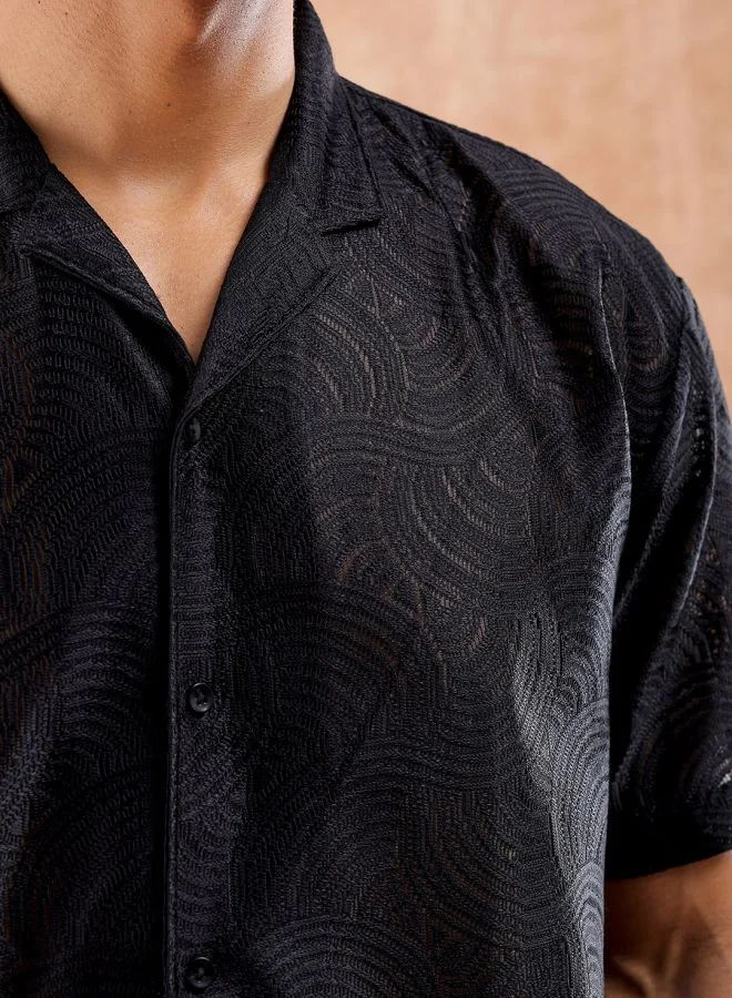 شركة المرآب الهندية Men Relaxed Fit Solid Half Sleeves Cuban Collar Resort Wear Shirt