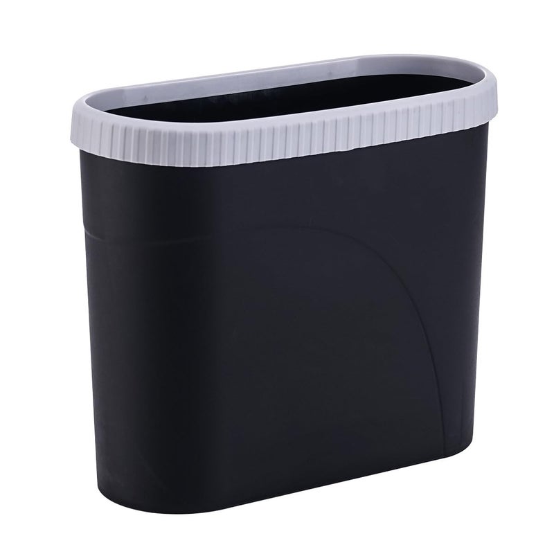 Black Waste Bin with Lid, Narrow Trash Can for Bathroom Kitchen Bedroom, Covered Rubbish Organizer for Home and Office Use - Image 1